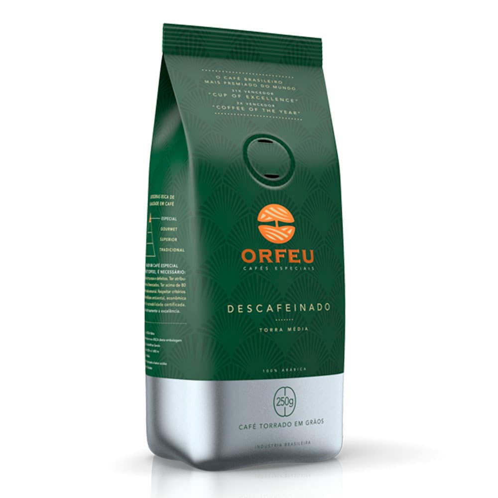 Café em Grãos Premium Orfeu Descafeinado Pacote 250g