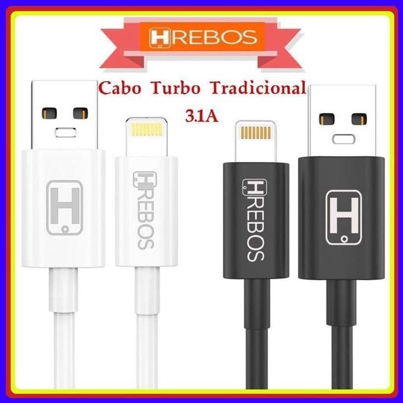 Cabo Lightning Turbo 3.1A iPhone Tradicional Carregamento Rápido original Hrebos Hs-79