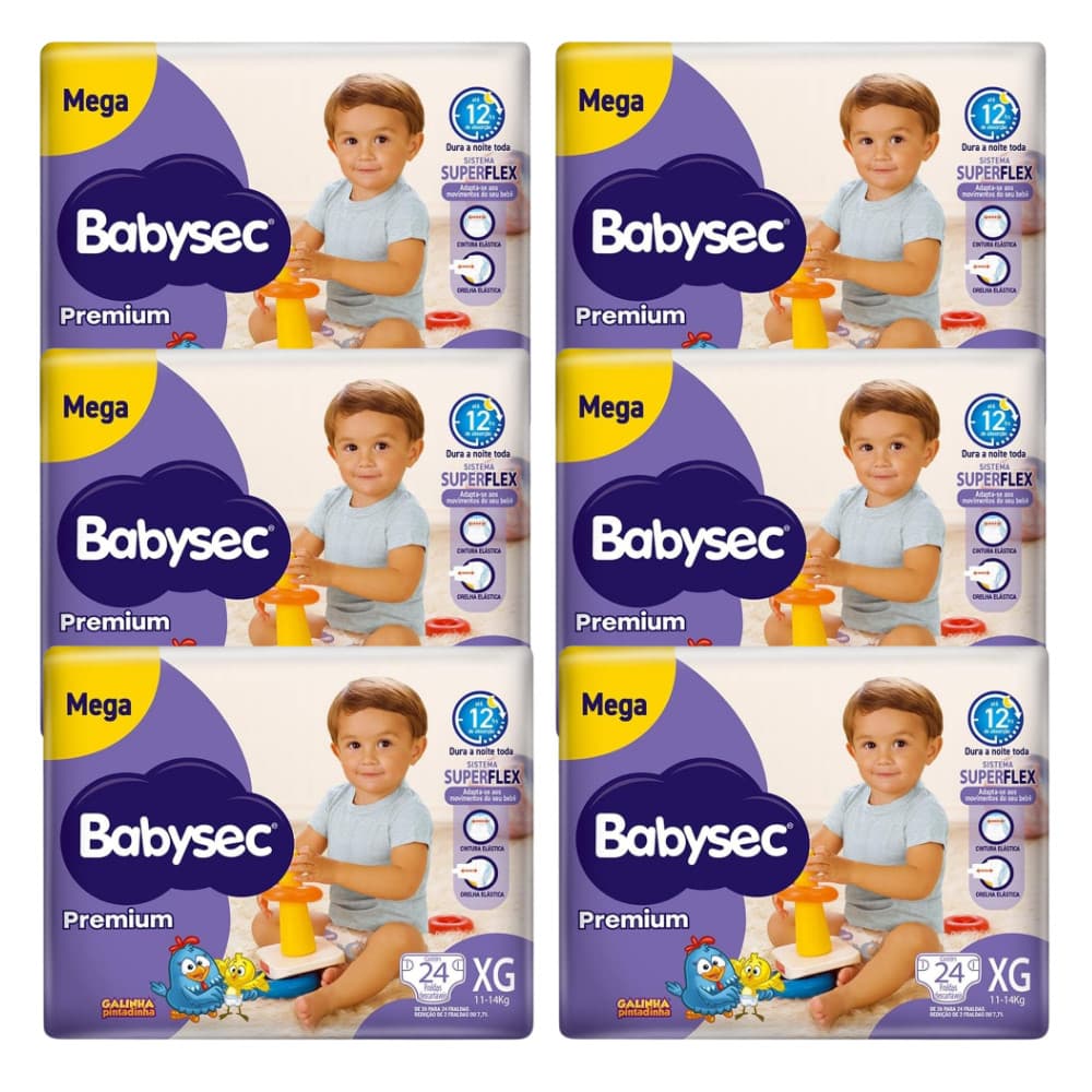 Pacote Econômico 6x Fralda BabySec Premium Mega XG Galinha Pintadinha 24 Unidades