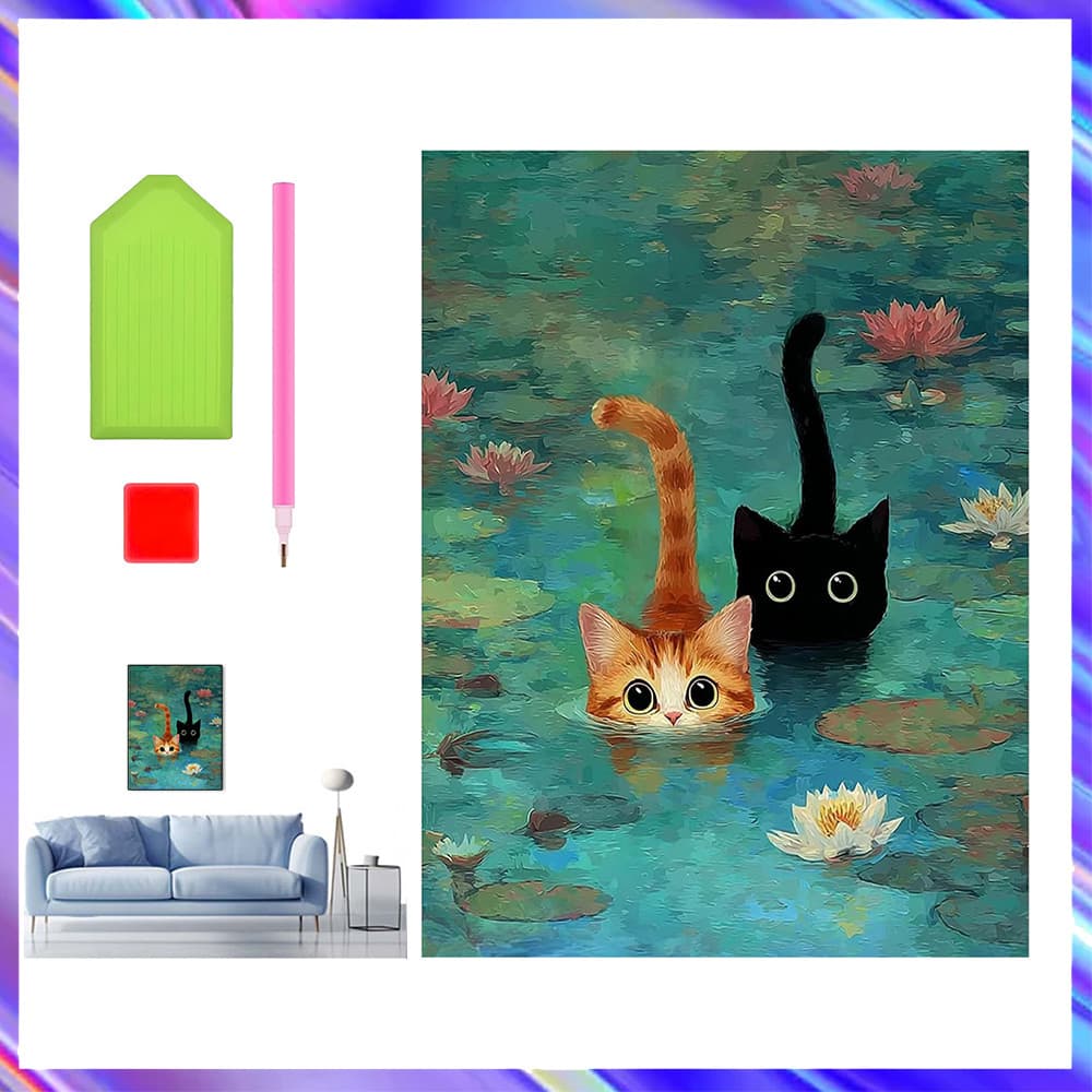 30 x 40 cm, Conjunto de 5D Gato na Água Diamante Arte Pintura DIY Diamante quadrados, pintura diamante 5D DIY