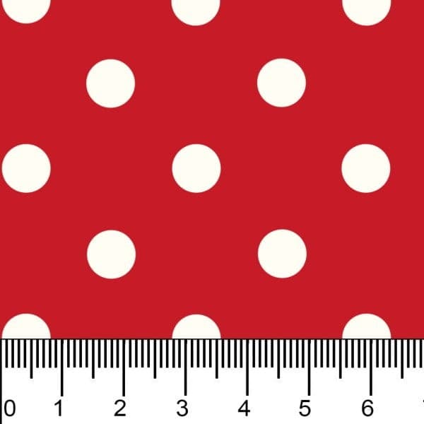 Tecido Tricoline Estampado 0,50x1,50 Bolinhas Grandes Branco Fundo Vermelho Poá Patchwork Artesanato