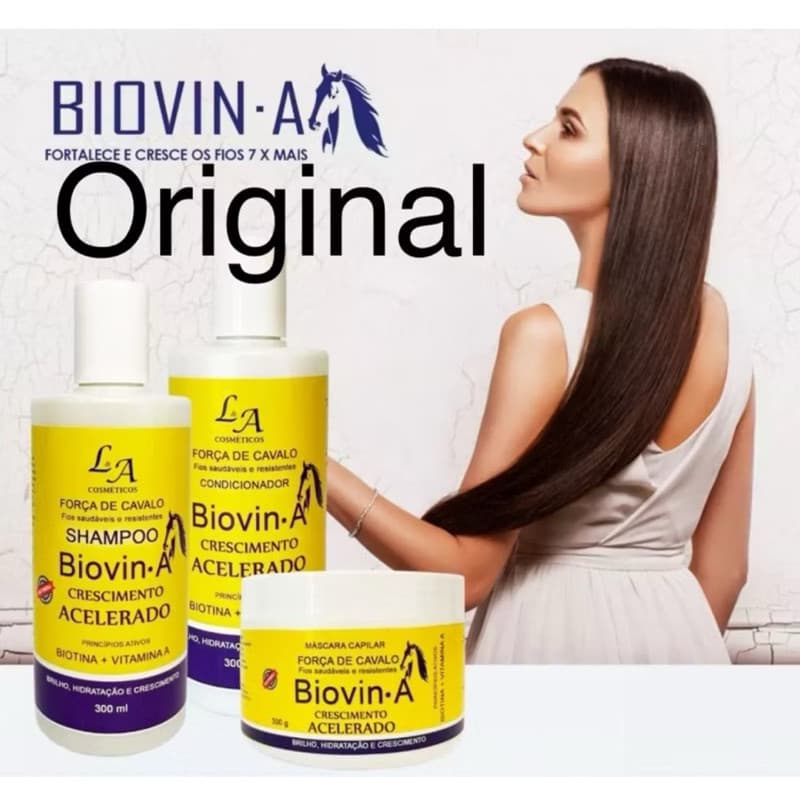 Kit Crescimento Acelerado Biovin-A Força de Cavalo Shampoo Condicionador e Máscara Hidratante