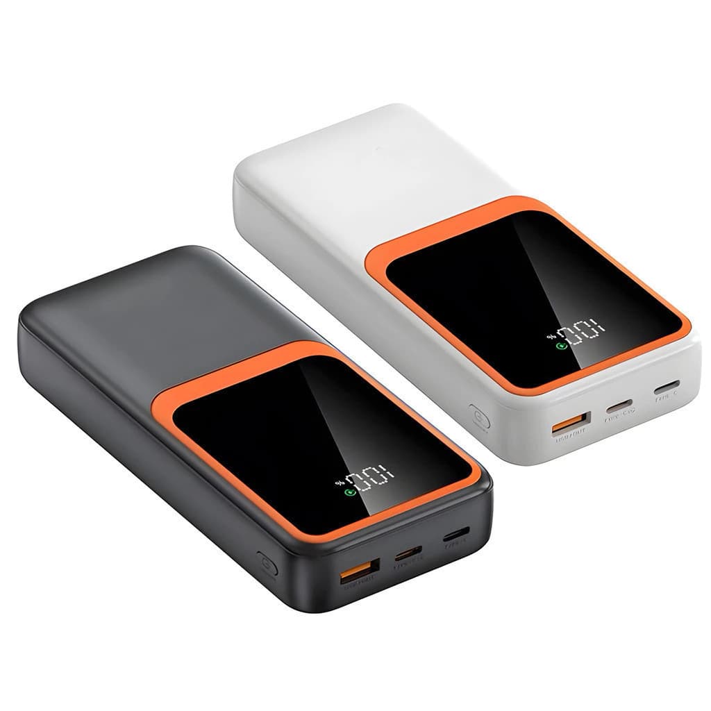 Power Bank 10000mAh com Display LED Digital, Turbo 10,5W, USB p/ Celular/Tablet, BR, Preto/Branco