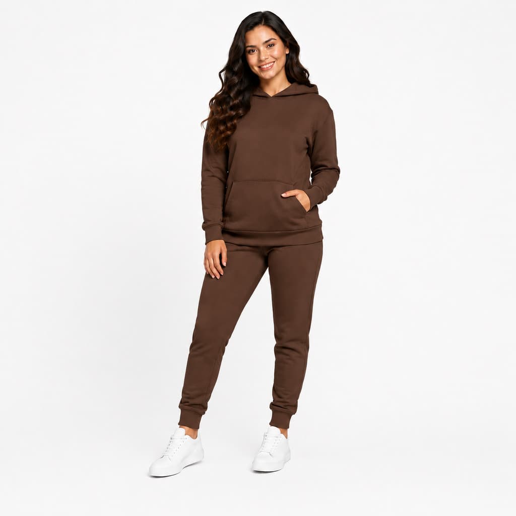Conjunto Feminino Moletom Adulto Com Capuz Inverno Blusa Com Bolso Calça Jogger