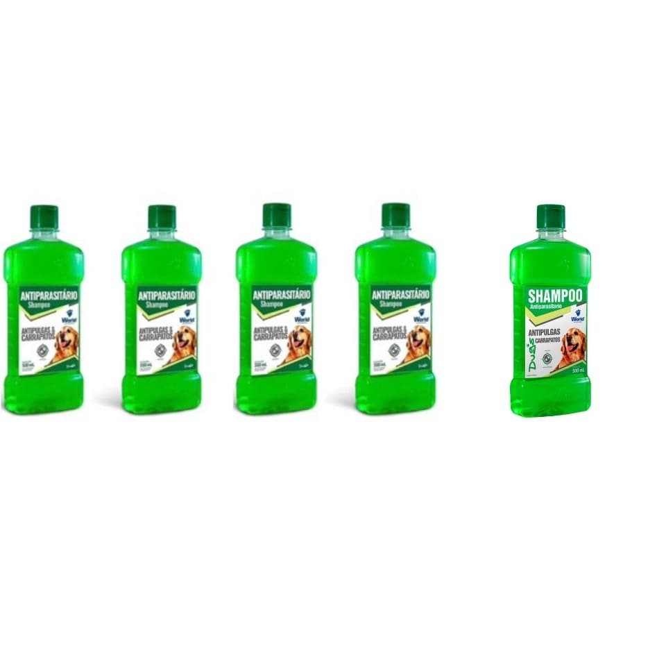 Kit C/5 Shampoos Dug's World Para Cães Antiparasitário, Pulgas e Carrapatos 500 Ml