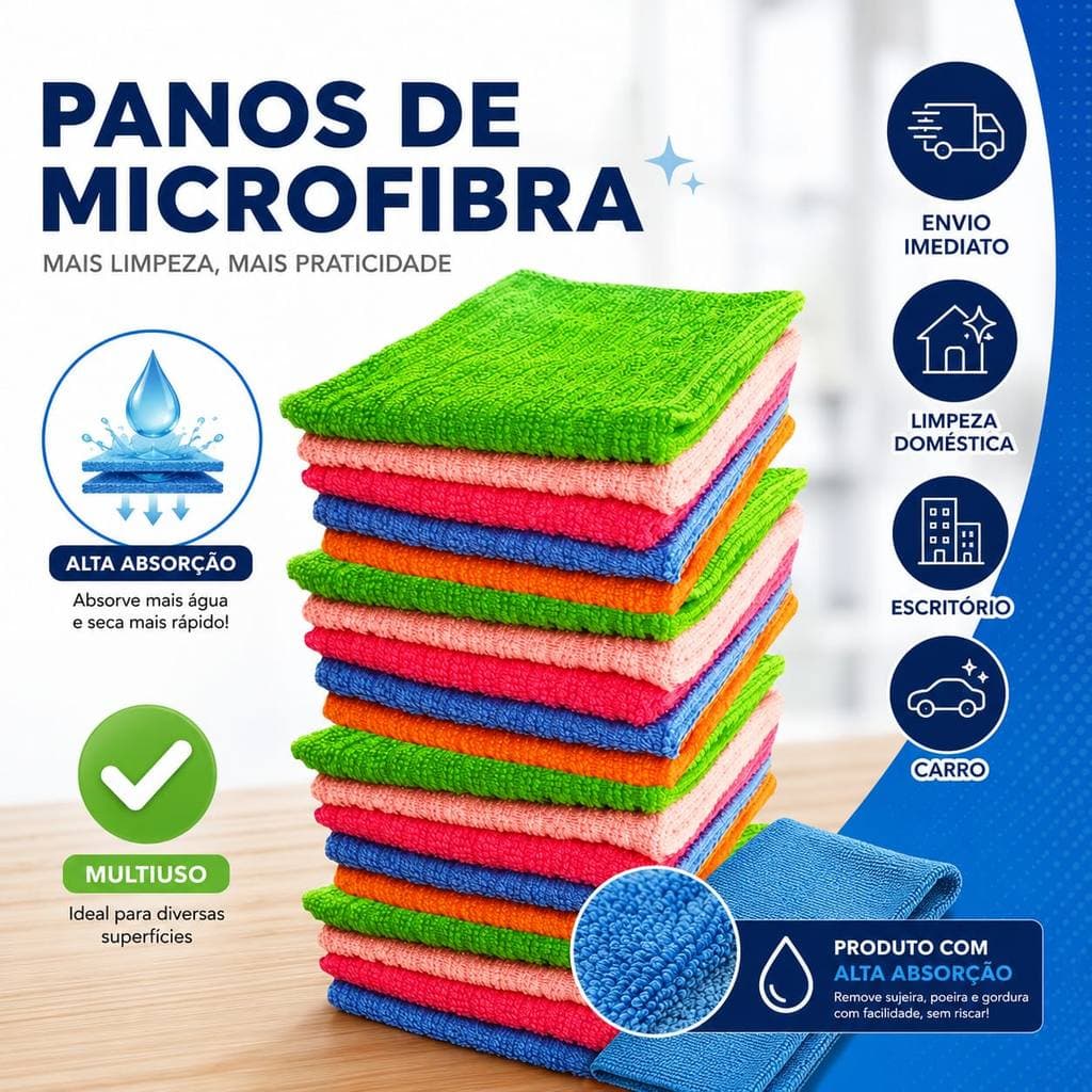 Kit 20 Panos De Microfibra Limpeza Casa Carro alta absorção Multiuso Profissional