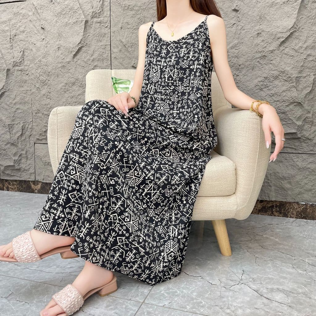 [Pintura Yiting] Primavera Floral Sling Vestido Feminino Moda Solta Temperamento Verão Sem Mangas Vestido Estampado