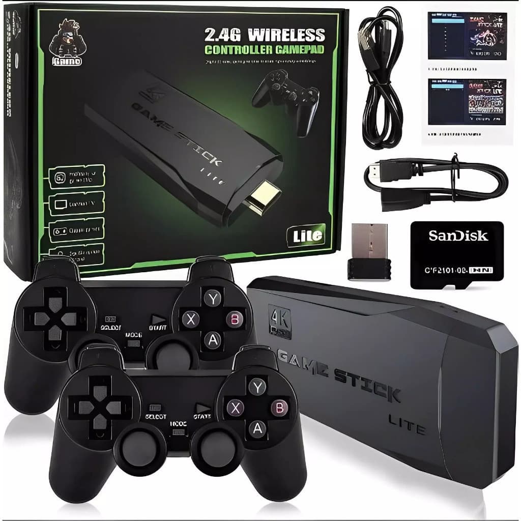 Videogame Stick 4K 64gb 20mil Jogos 2 Controles Sem Fio Console Portatil Jogos Antigo Retro  Novo AE