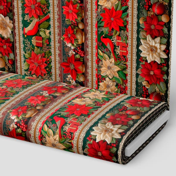 Tecido Tricoline Digital Barrado Presente Flores Natal Costura Bolsa Artesanato DIY Pano Patchwork