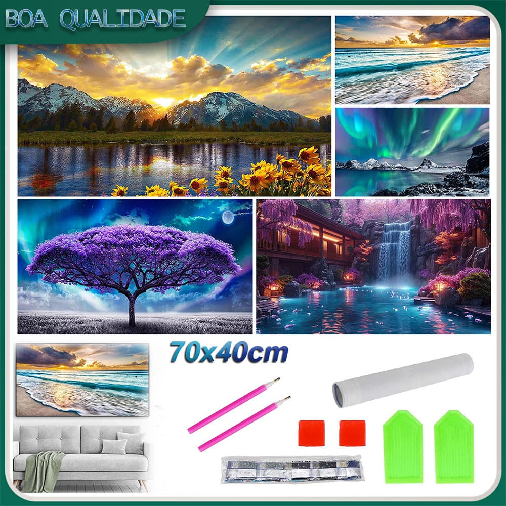 Conjunto de pintura de diamante DIY Point 70x40cm 5D redondo pintura de diamante pintura de decoração de parede