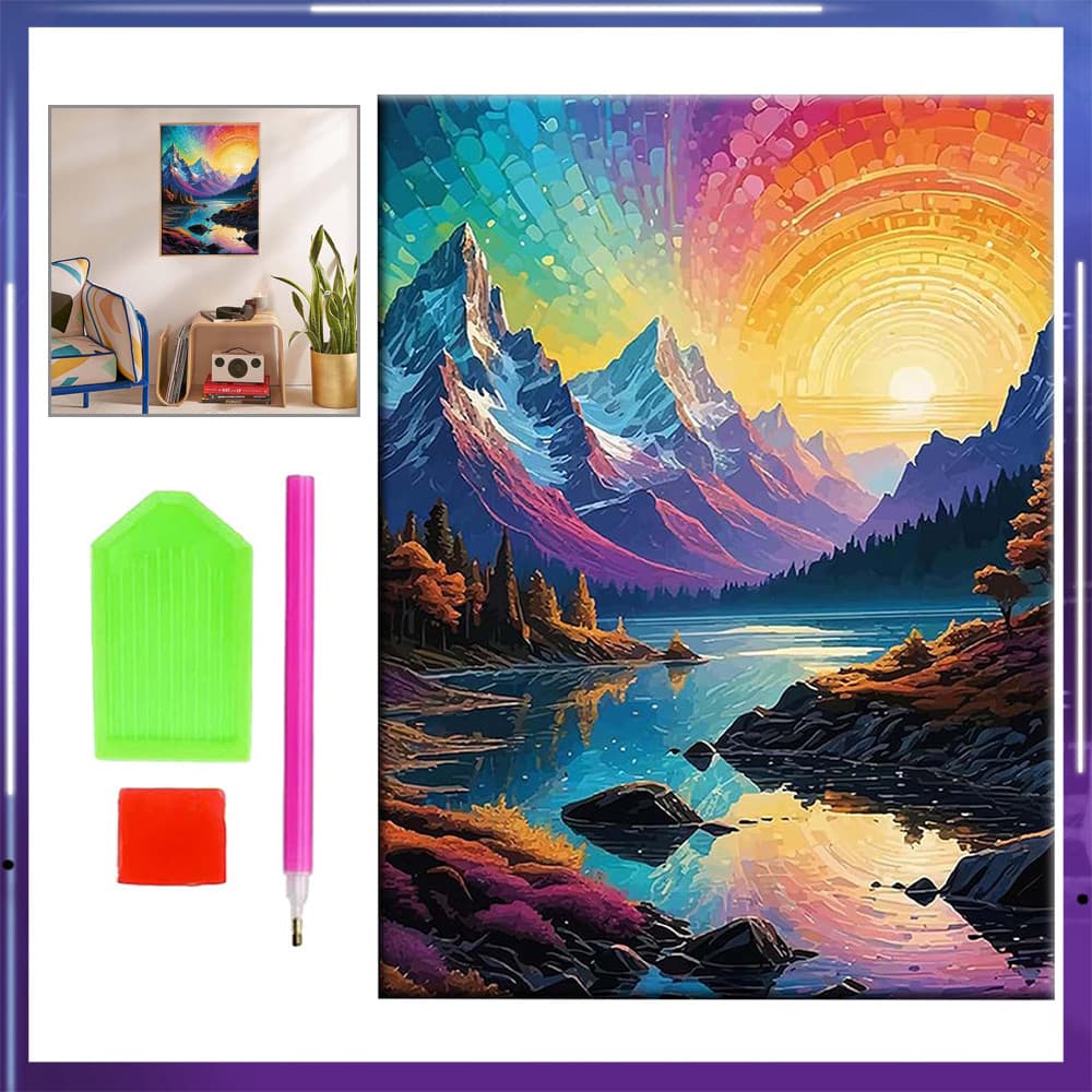 Pintura de Diamante 5D Montanha Dourada 40x30cm – Conjunto DIY, Presente Criativo para Amantes da Arte