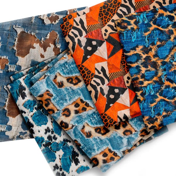 Sarja Impermeavel Estampada Efeito 3D Couro Textura Animais Jeans Costura Patchwork Bolsa Pano DIY