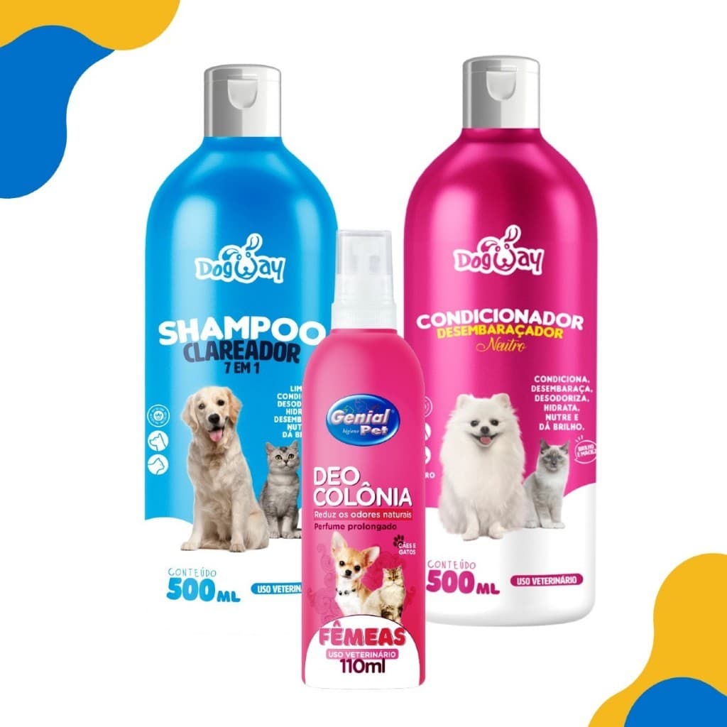 Kit Shampoo + Condicionador + Perfume para Cachorro e Gato Genial Pet - 500 ml PROMOCAO