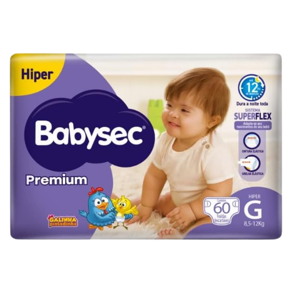 Fralda BabySec Premium Galinha Pintadinha Hiper G Pacote c/60un