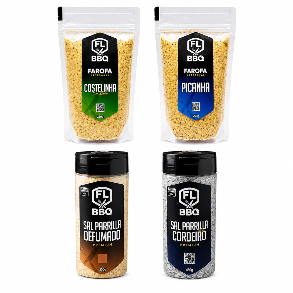 KIT FAROFA E SAIS FLBBQ - DEFUMADO, CORDEIRO, PICANHA E COSTELINHA COM LIMÃO