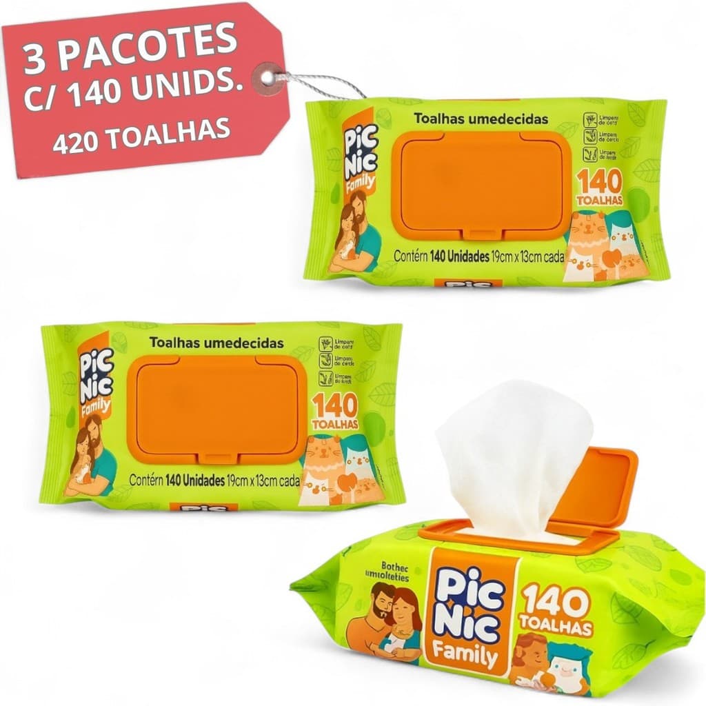 Kit 420 Toalhas Umedecidas 3 Pacotes Familia Promoção Mimo Lenço Bebe Recem Nascido
