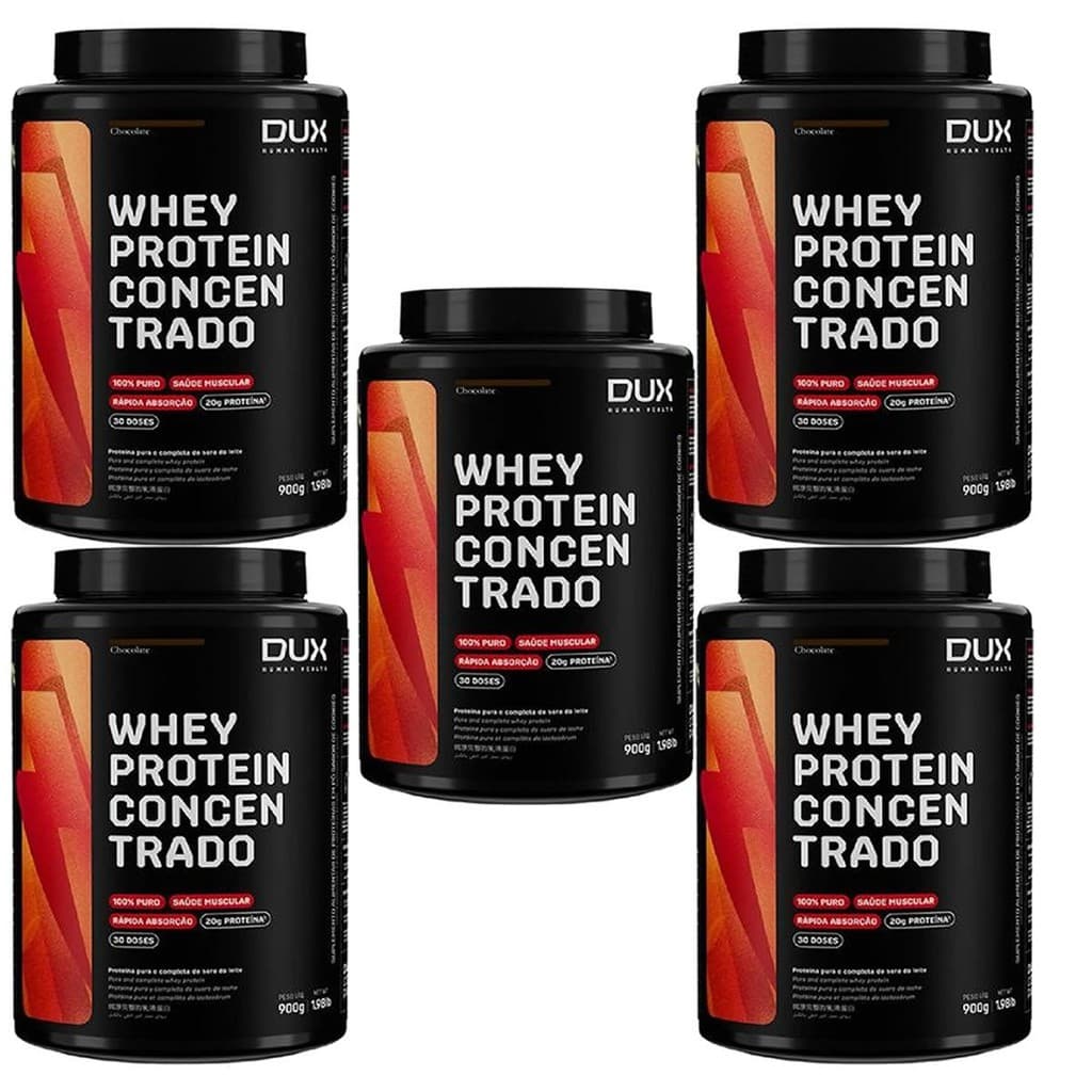 Kit 5X Whey Protein Concentrado - 900g Chocolate - Dux Nutrition
