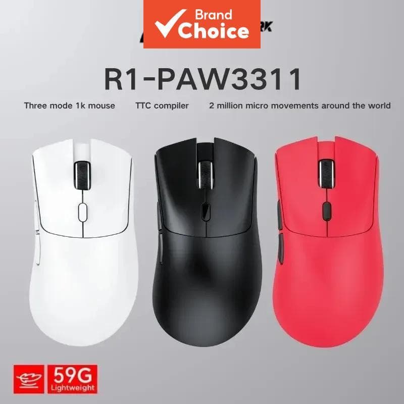 Mouse Gamer Sem Fio Tri-Modo ATTACK SHARK R1 PAW3311 18000 DPI 59g Ultra-Leve Bluetooth 2.4G com Fio para PC Laptop Mac