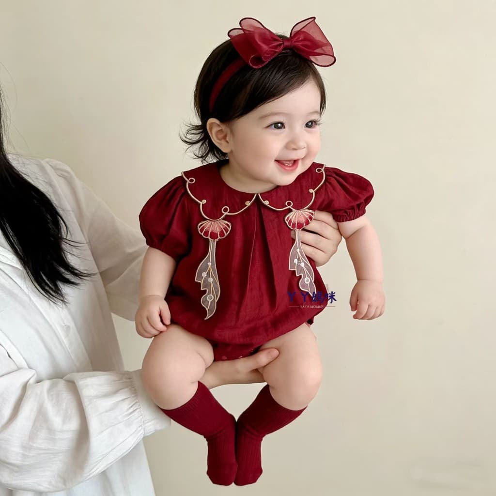 Cem dias roupas de bebê verão vermelho festivo roupas de bebê recém-nascido menina pegar banquete semanal novo vestido c