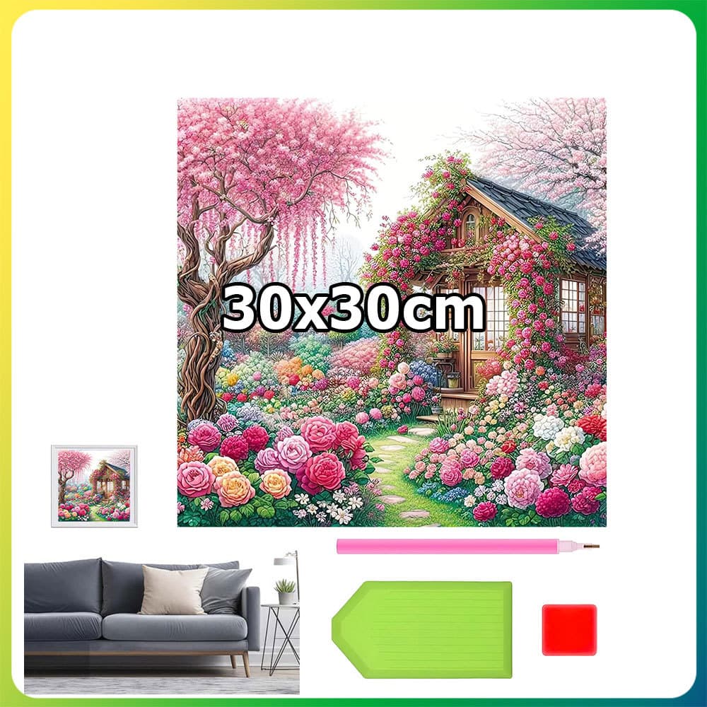 30x30cm primavera flor cabine quadrado pintura diamante DIY pintura artesanal 5D diamante ponto pintura decoração para c