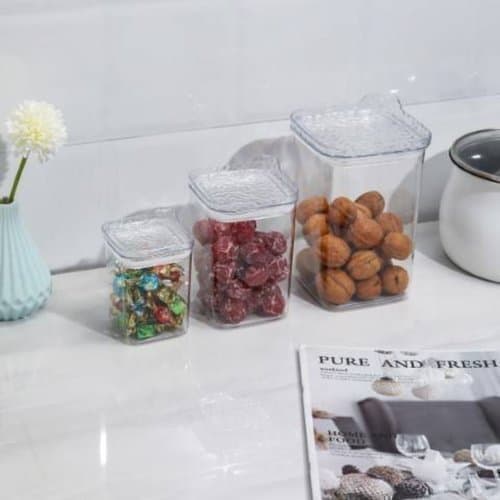Kit 3 Potes Hermeticos Quadrados Multiuso Tampa Vedacao Perfeita Organizador Cozinha