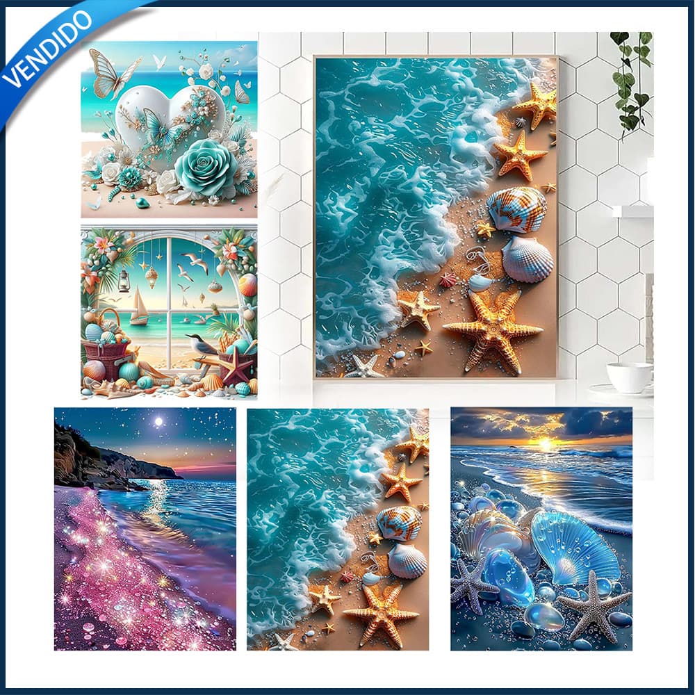 Conjunto de pintura com diamantes 5D Quadrada— Arte com diamantes versátil com paisagem,Série Praia, Paisagem Marítima