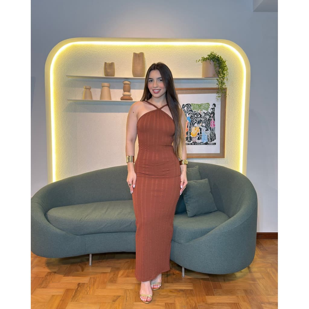 VESTIDO TALIA RIBANA PRIME MIDI FEMININO MODELA O CORPO ALÇA REGULAVEL