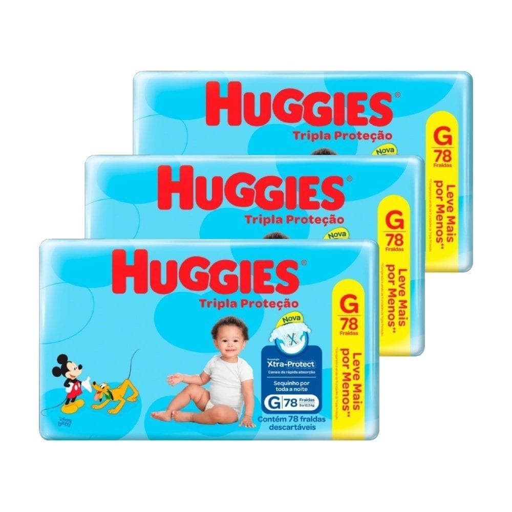 Fralda Descartável Huggies Hiper Tripla Proteção G - 3 Pacotes com 78 Fraldas - Total 234 Tiras