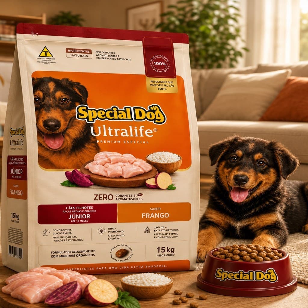 Ração Para Cachorro 15kg Special Dog Ultralife Junior e Filhotes Frango 27% Proteína