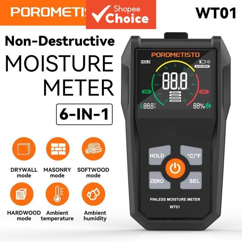 WT01 Medidor Digital De Umidade De Madeira , Sem Pino , Indutivo , Detector Concreto , Cimento , Tijolo , Portátil