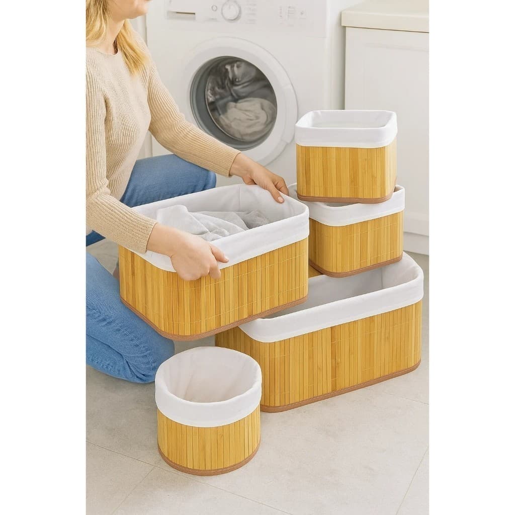 Kit 4 Cestos Organizadores Bambu Caixa Organizadora Cesta de Palha Banheiro Armário Guarda Roupa