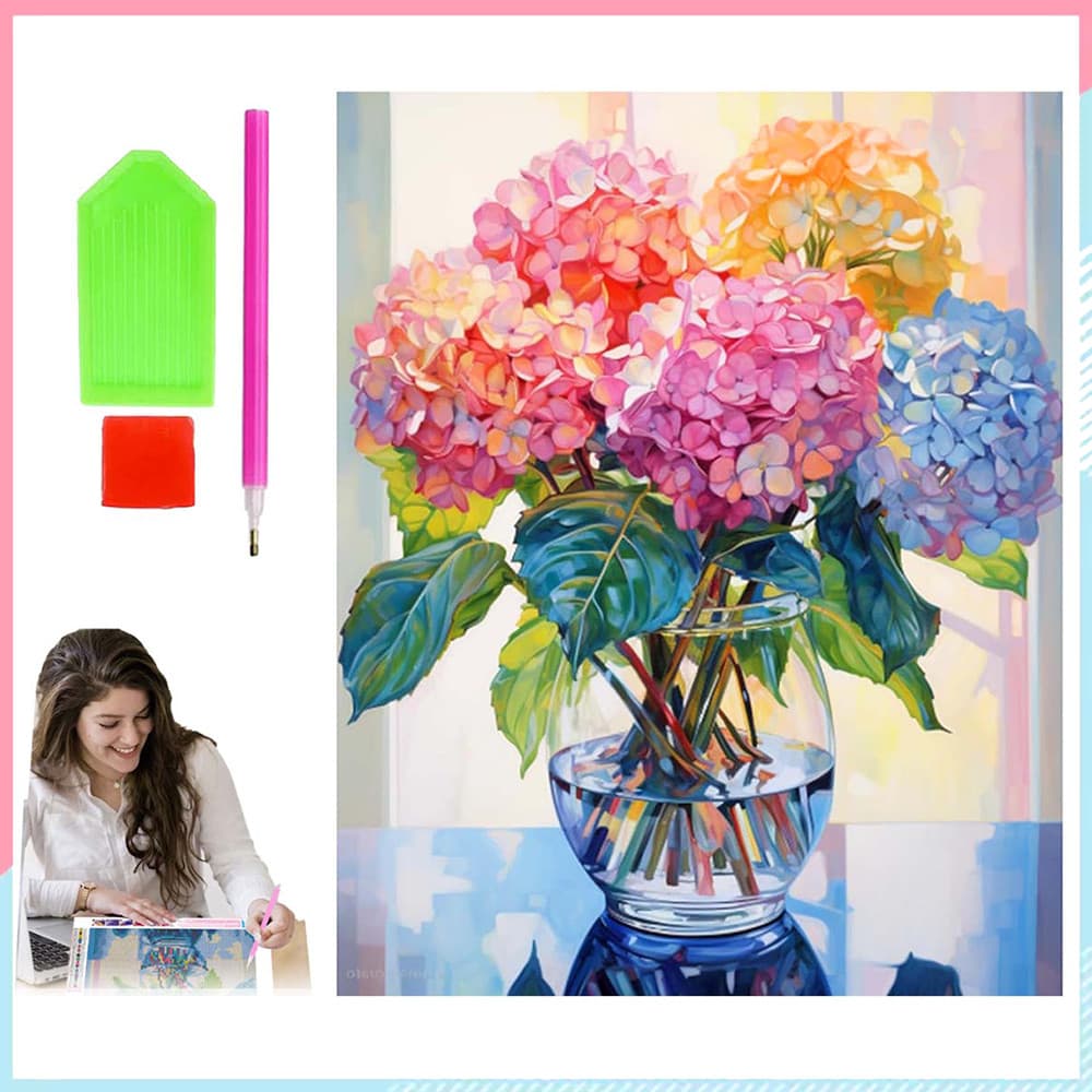 Flores coloridas, kit de pintura com diamantes, pintura com diamantes quadrados 5D, obra de arte artesanal 30 x 40 cm