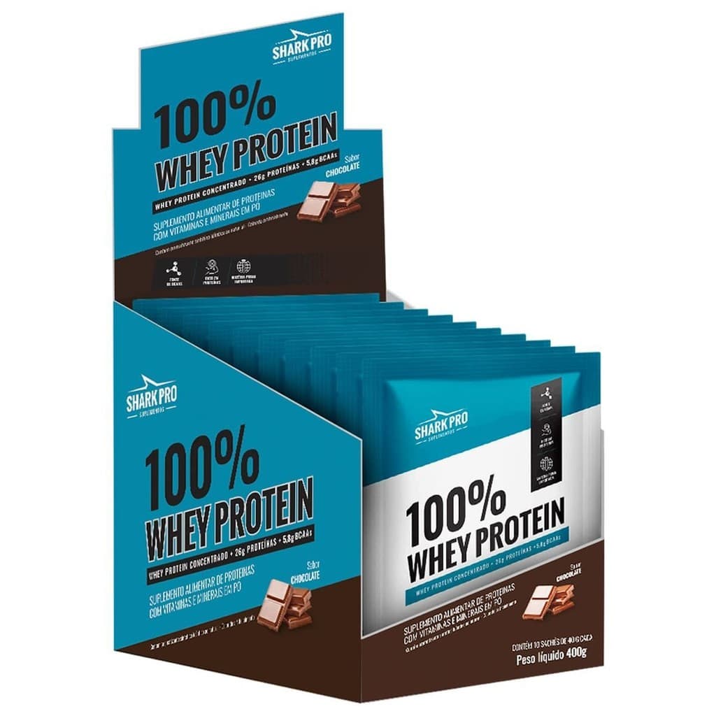 100% Whey Protein - 10 Sachês 40g Chocolate - Shark Pro