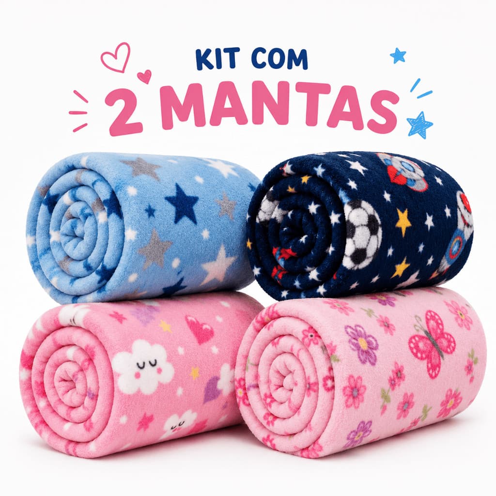 Kit 2 Mantas Cobertor Bebê Menino e Menina Soft Premium Super Macia Quentinha Antialérgica Enxoval