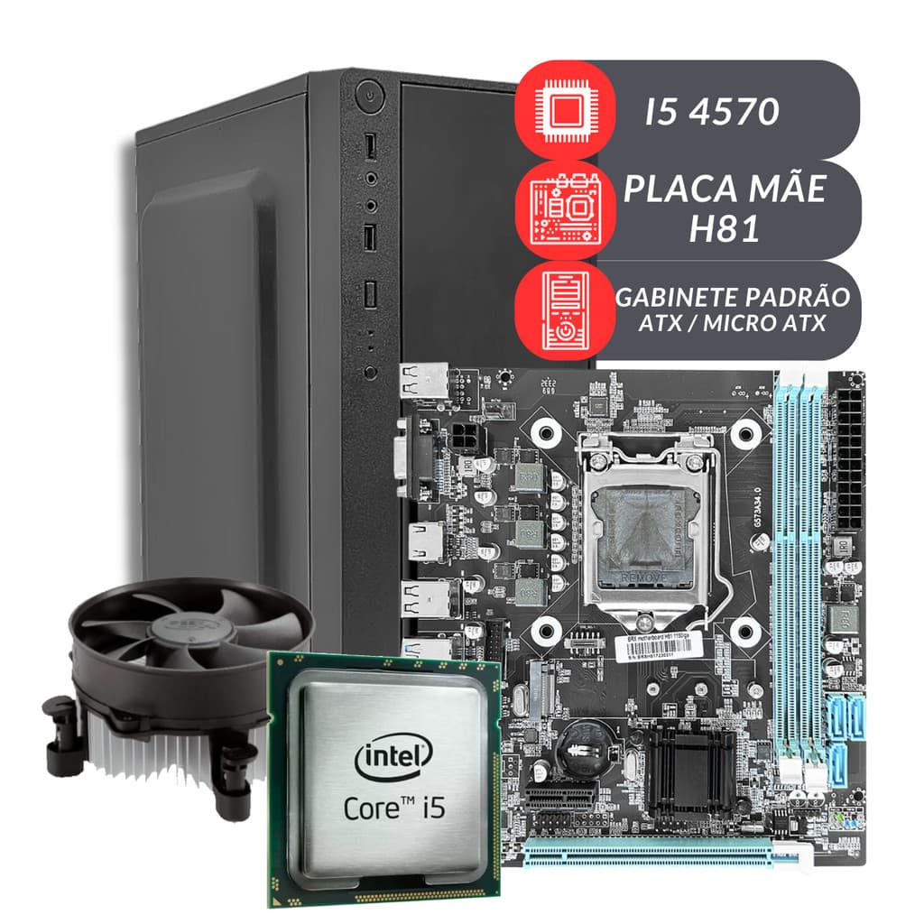 PC Computador intel I5 4570  Placa Mãe H81 Acompanha Cooler Sem Memória Sem SSD Sem Fonte