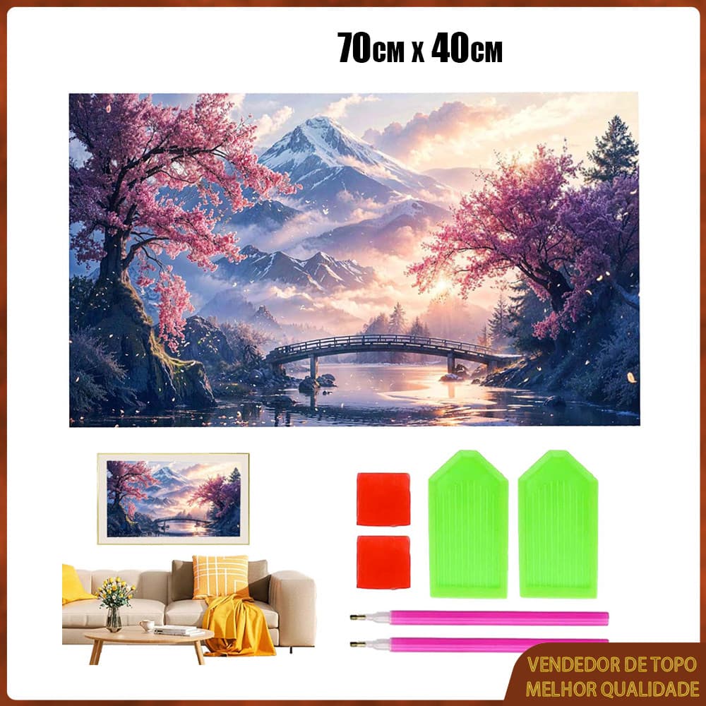 Conjunto de pintura diamante redondo 5D montanhas pôr do sol DIY ponto pintura diamante 70x40cm pintura decorativa