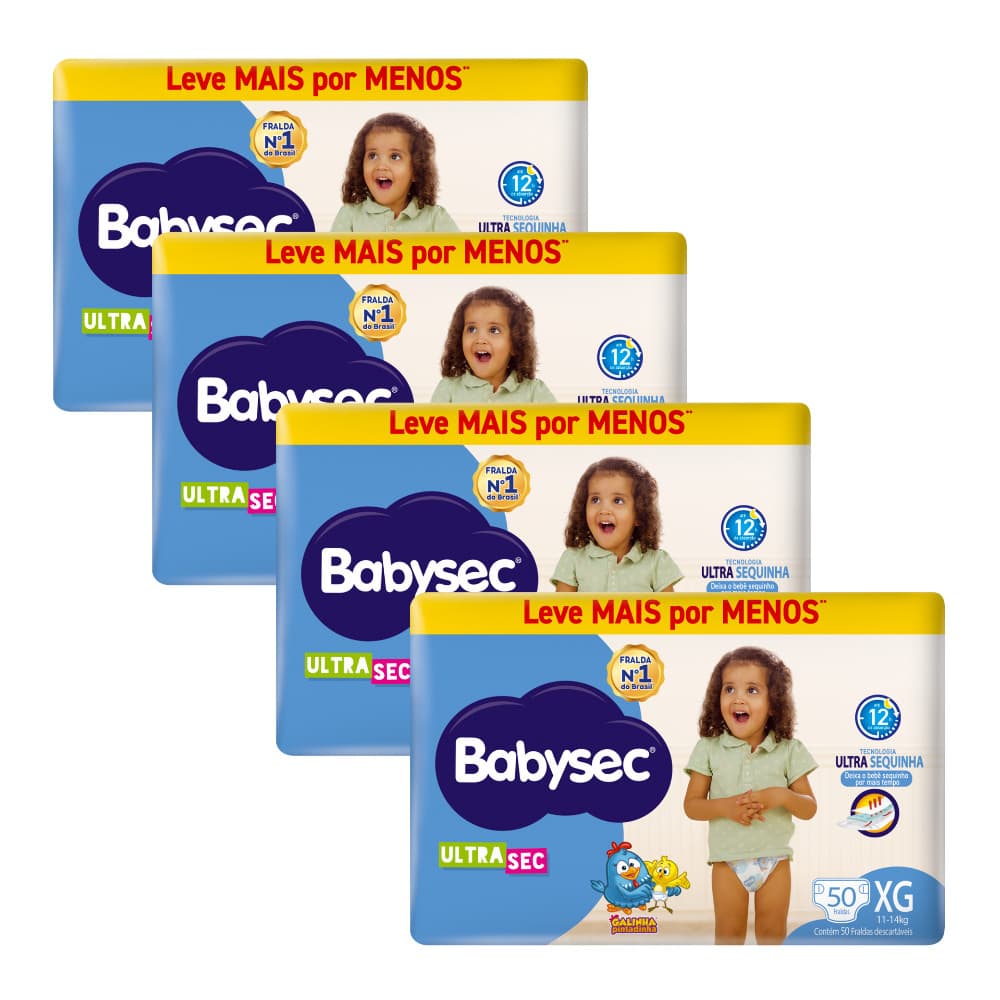 Kit Econômico 4x Fralda BabySec Hiper XG c/ 50 un -  Ultrasec Galinha Leve Mais Pague Menos