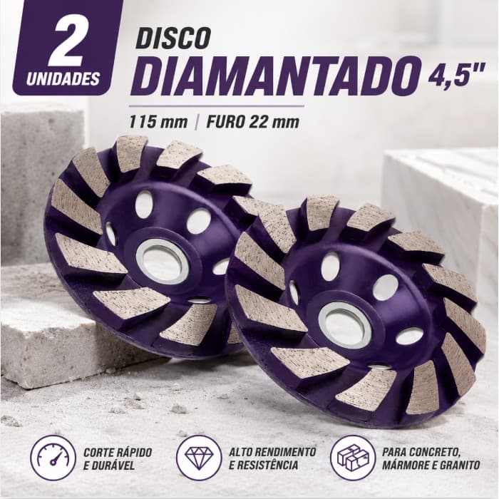 Kit Disco Desbaste Diamantado Concreto Esmerilhadeira Mármore