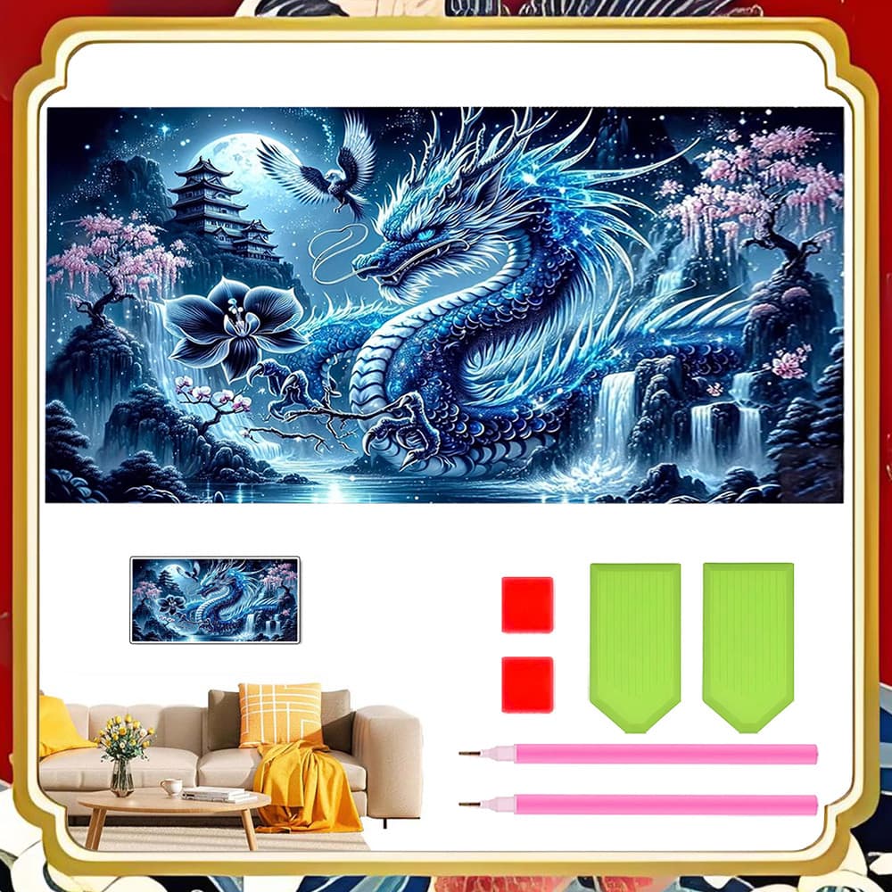 40 x 70 cm, Conjunto de Decoração de parede para casa quadrados pintura diamante Dragão Azul arte diamante 5D DIY