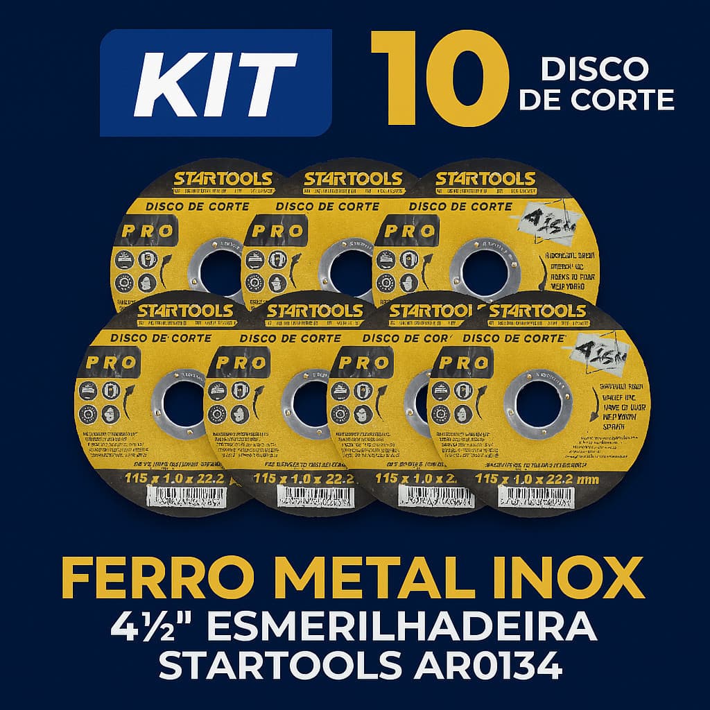 Kit 10 Disco de Corte 4 1/2” Startools Para Ferro, Inox e Metal Esmerilhadeira AR0134
