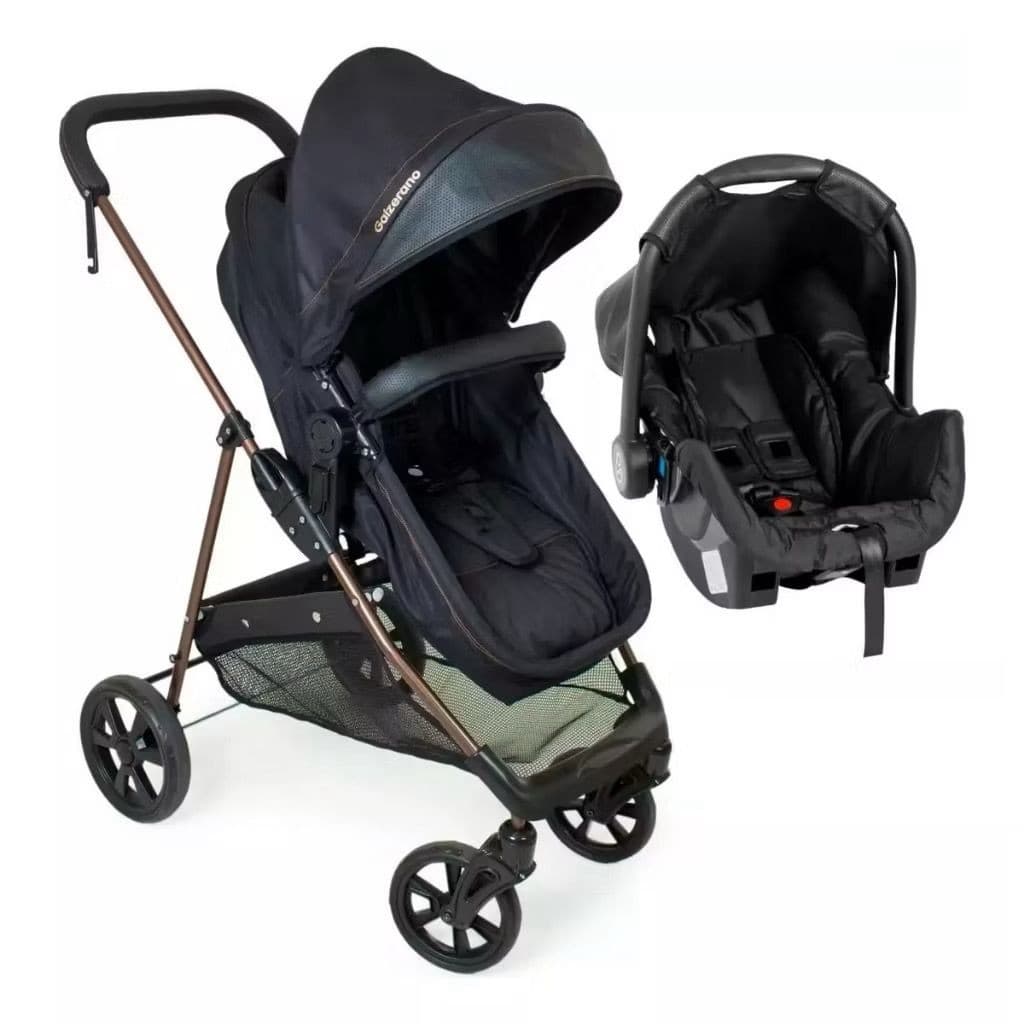Carrinho De Bebê Passeio Napoli Moisés Com Bebê Conforto Travel System Preto Cobre Galzerano