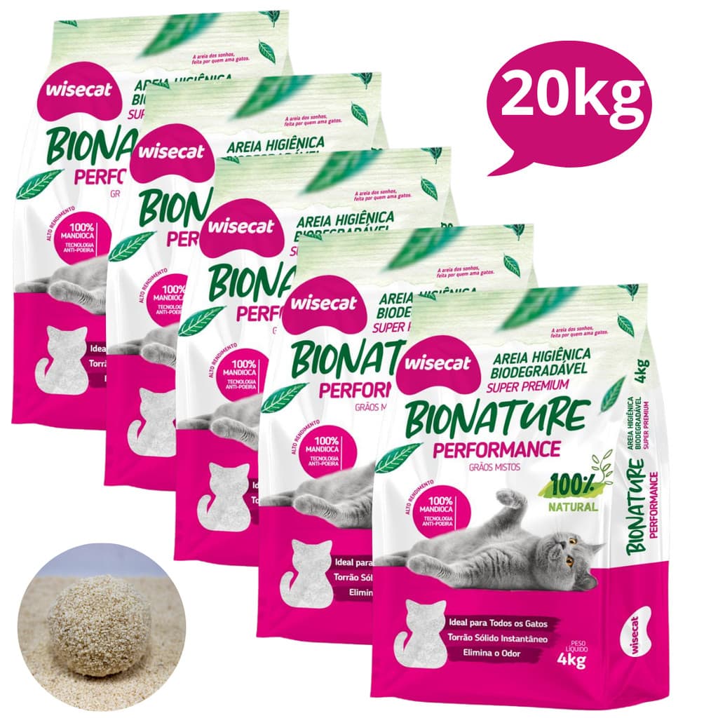 Kit 5 Areia Sanitária De Mandioca Grãos Mistos Para Gatos Biodegradável Wisecat 4kg