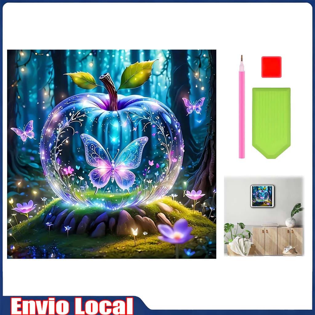 Pintura diamante 5D, pintura diamante 30x30cm, pintura diamante" Glazed apple and Butterfly Shadow"