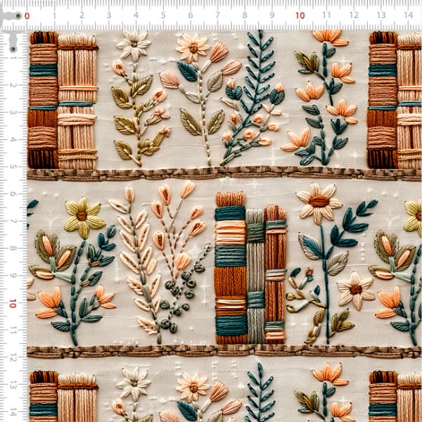 Tecido Tricoline Digital 3D Biblioteca Floral Costura Pano DIY Patchwork Artesanato Quilt Ateliê