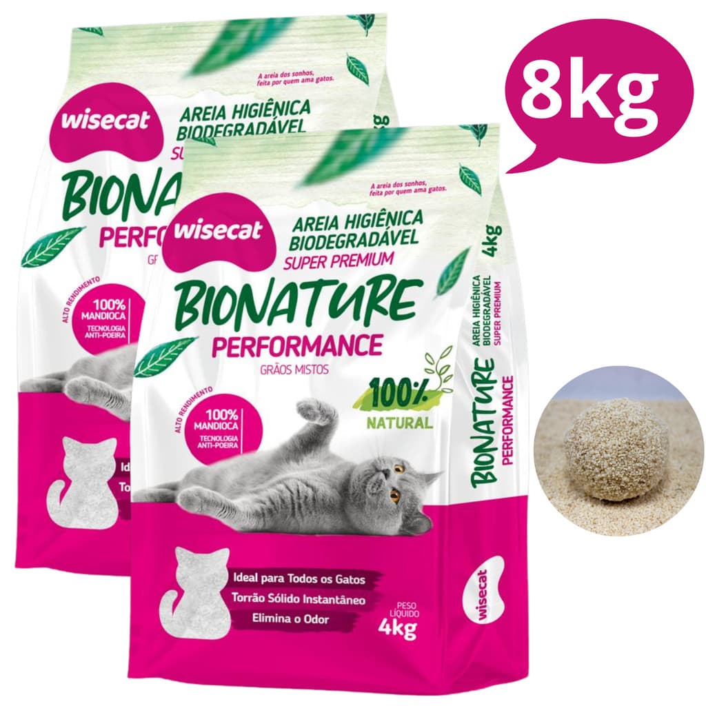 Kit 2 Areia Sanitária De Mandioca Grãos Mistos Para Gatos Biodegradável Wisecat 4kg