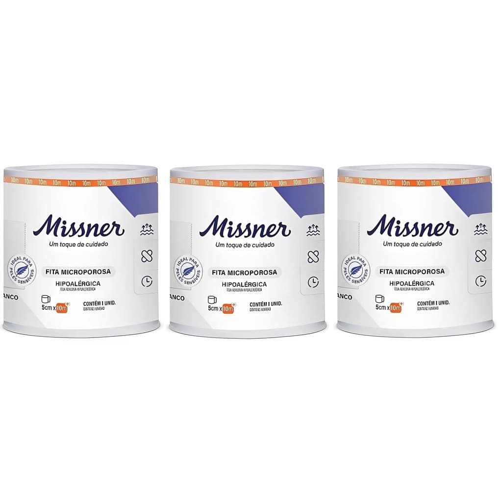 Kit 3 Fita Cirurgica Microporosa Branca 5cm X 10m - Missner