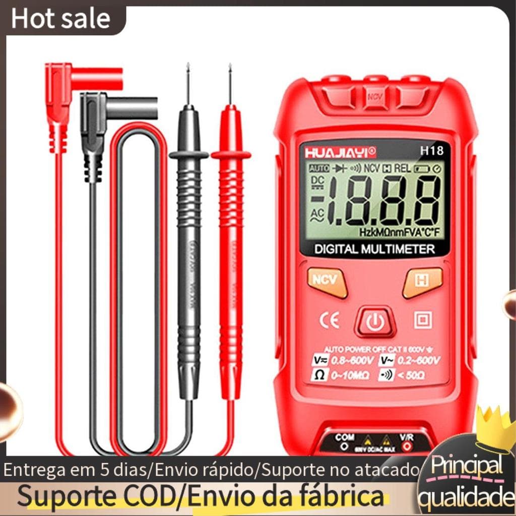 H18 Mini Multímetro Digital Medidor De Tensão 1999 Contagens Multimetro Ohm NCV Ferramentas De Eletricidade Vermelho
