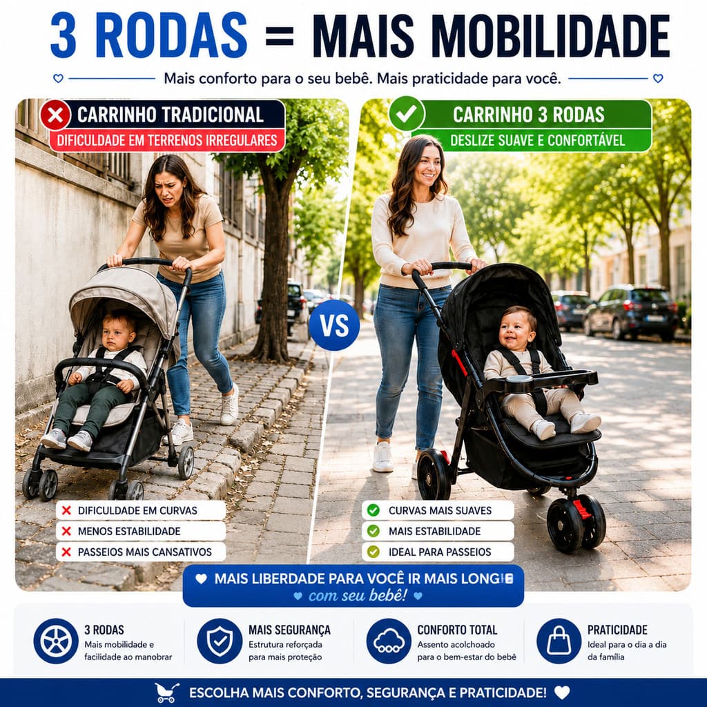 Carrinho de Bebê 3 Rodas CB3R-P | Segurança, Conforto e Praticidade