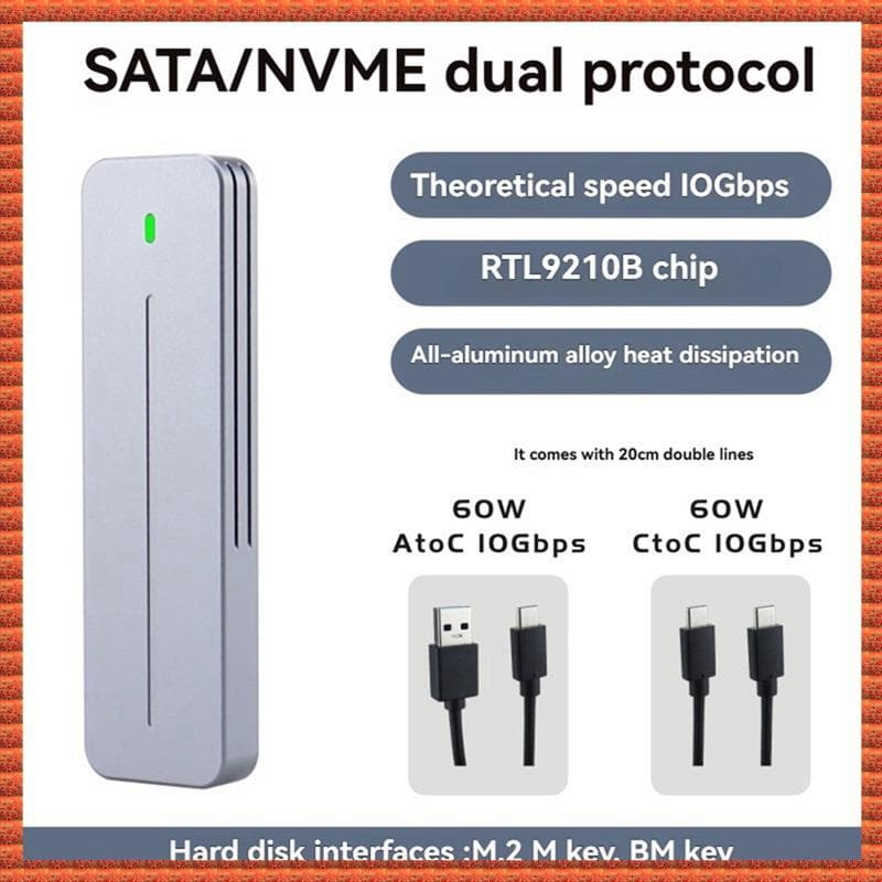 (Zac) M . 2 SSD Case RTL9210B Chip 10Gbps Protocolo Duplo NVMe/SATA Suporte Para Gabinete Externo Em Chave E B /