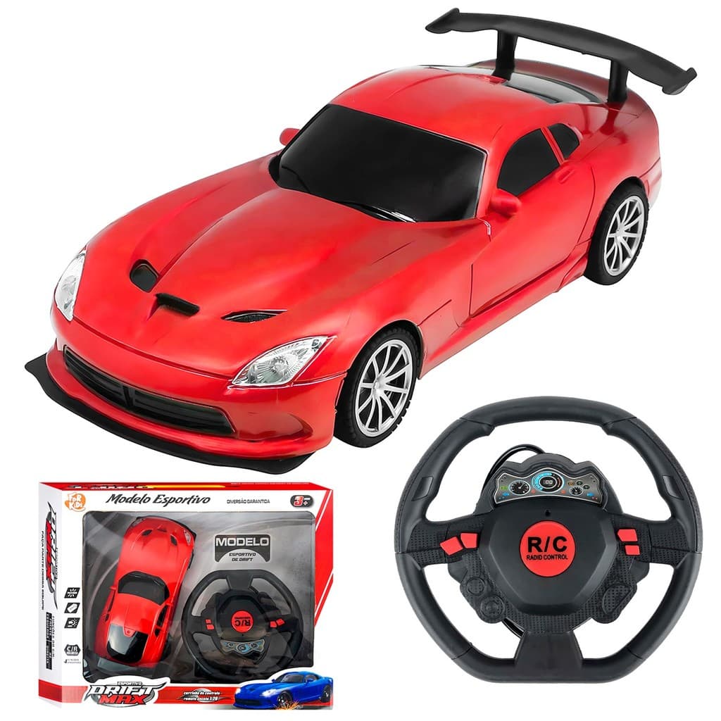 Carrinho Esportivo Vermelho Drift Max Escala 1:20 Rodas De Borracha Controle Volante Realista